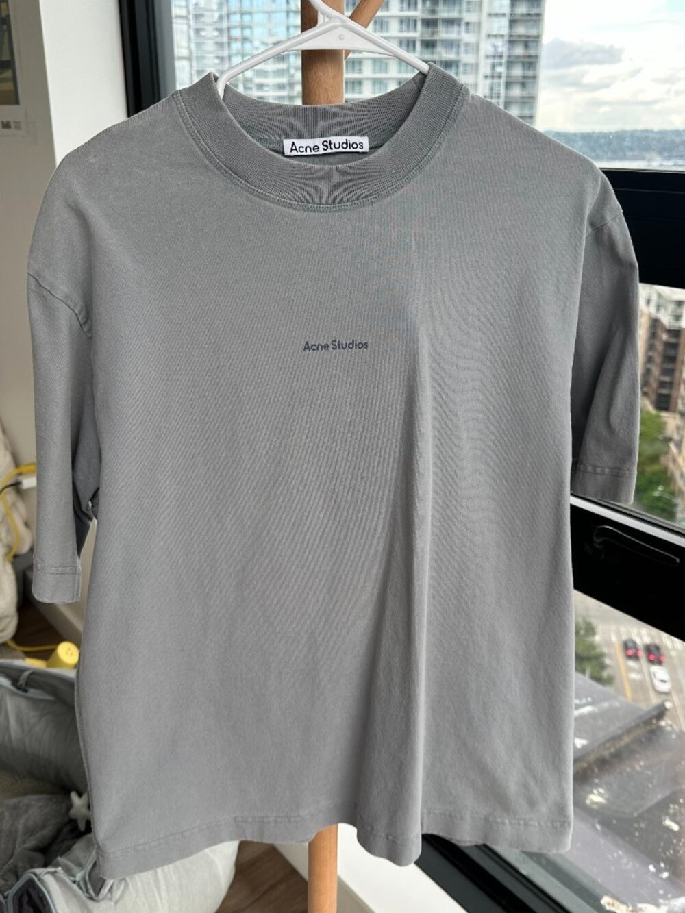 Acne Studios Gray Logo Print T-Shirt Size XS 100% Cotton Portugal
